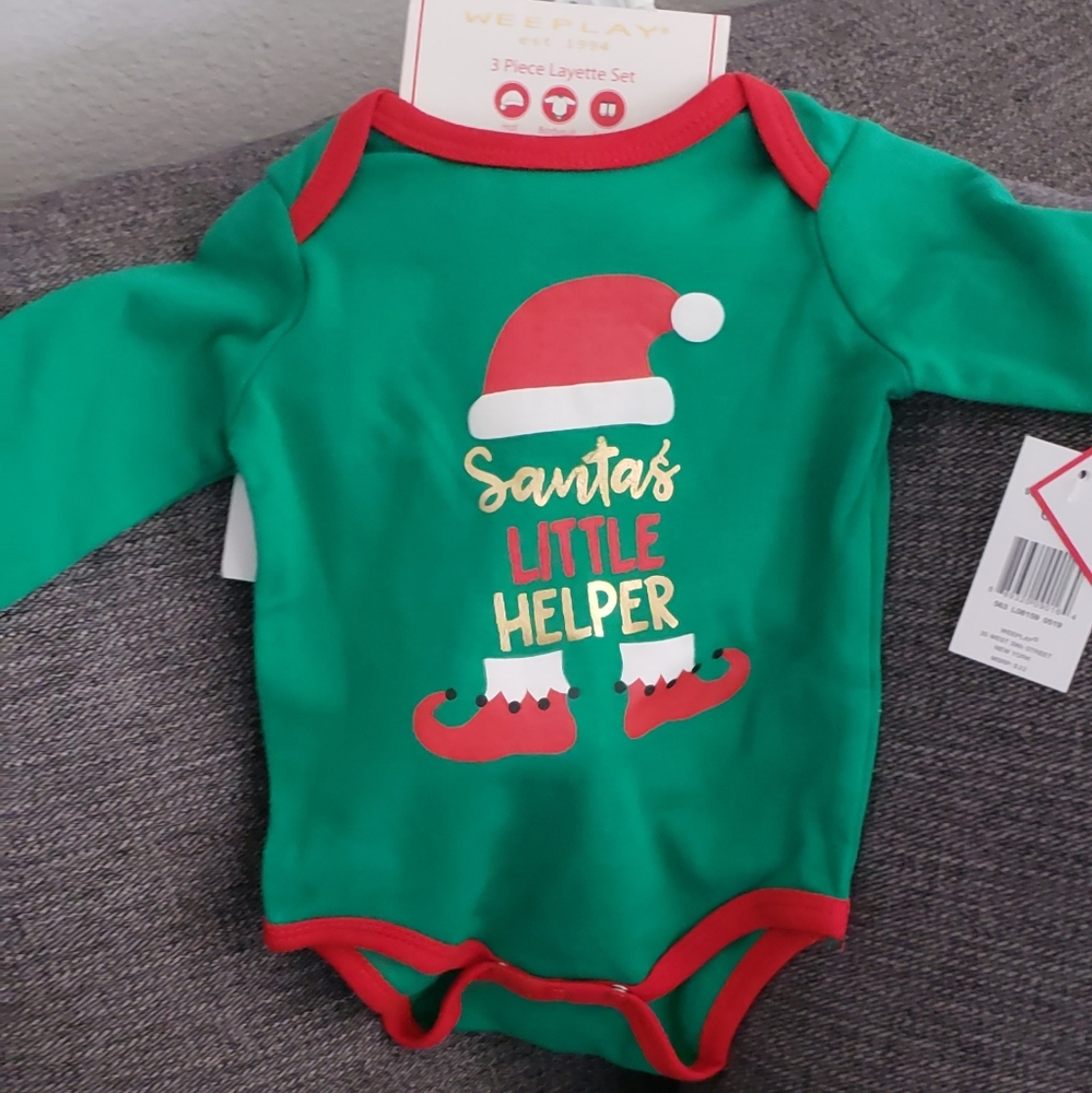 NWT 3 Piece Unisex Santa's Little Helper Onesie